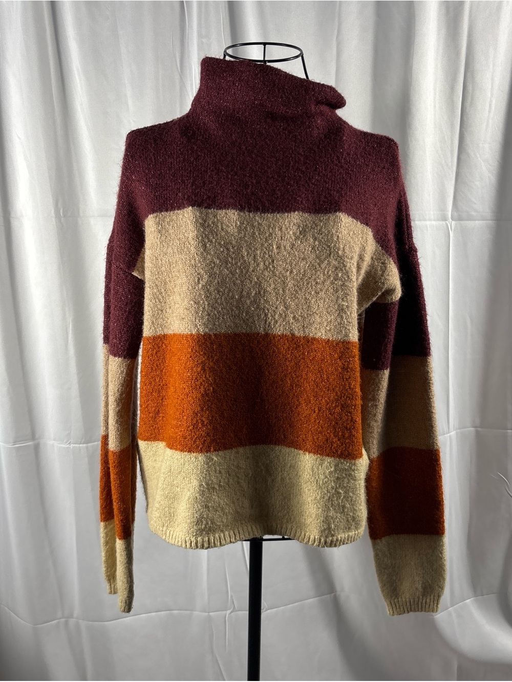 Love By Design Burgundy, Orange & Cream Striped Turtleneck Sweater